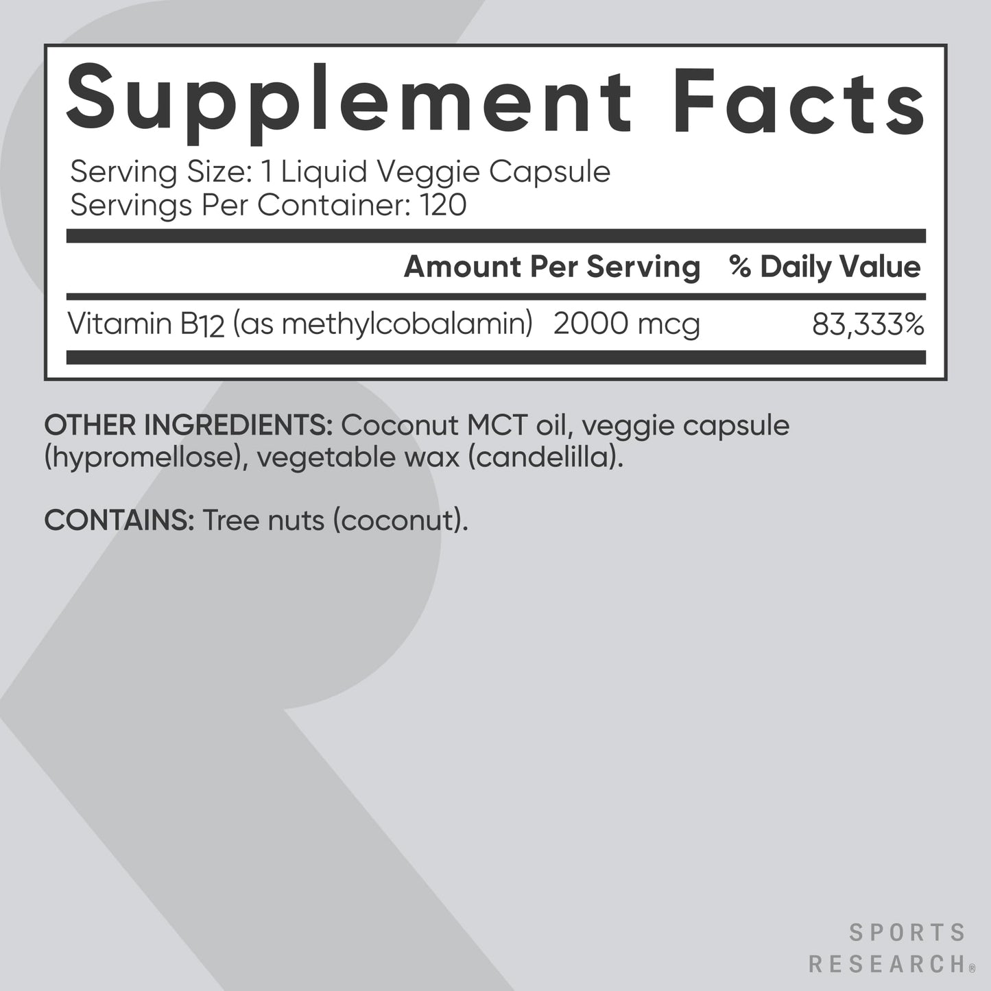 Sports Research® Vitamin B12 as Methylcobalamin 2000mcg - Plant Based B12 w/Coconut MCT Oil for Energy Metabolism Support - Vegan Certified · Non-GMO · Gluten Free - 120 Liquid Caps Sports Research buy supplements Au