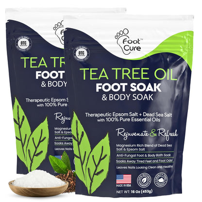 FOOT CURE Tea Tree Oil Foot Soak with Epsom Salt - Best Toenail Fungus Treatment, Athletes Foot & Softens Calluses - Soothes Sore & Tired Feet, Fungal Toe, Foot Odor Scent, Spa Pedicure (Pack of 2) FOOT CURE buy supplements Au
