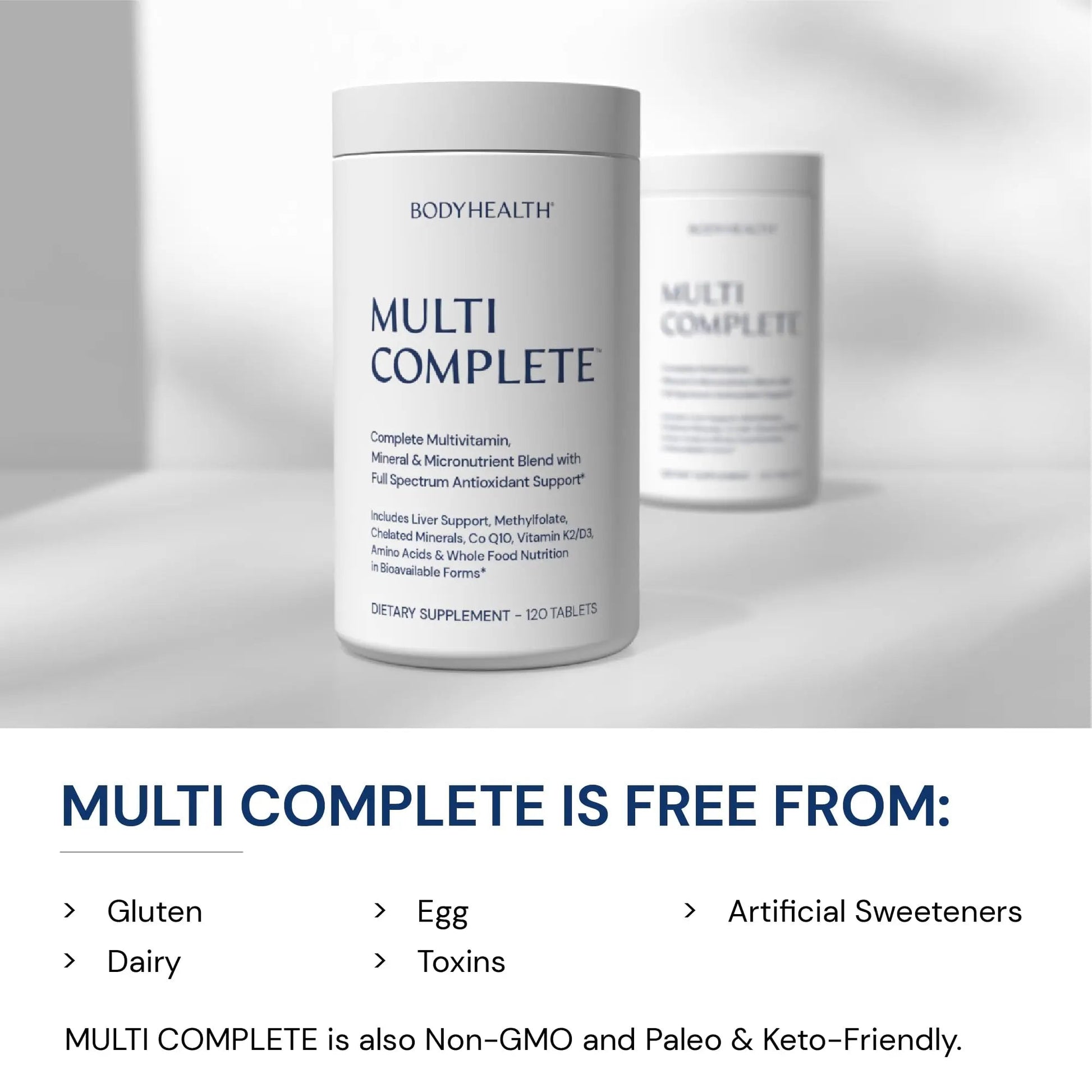 BodyHealth Multi Complete (120 Ct) Daily Multivitamin for Men and Women with Whole Foods, Minerals, Antioxidants BodyHealth