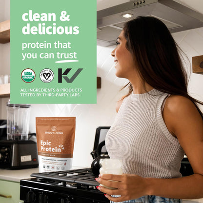 Sprout Living Epic Protein, Plant Based Protein & Superfoods Powder, Chocolate Maca Powder | 20 Grams Organic Protein Powder, Vegan, Non Dairy, Non-GMO, Gluten Free