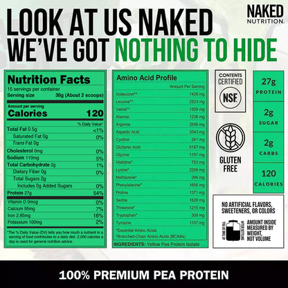 NAKED Pea - Pea Protein Isolate - Plant Based, Vegetarian & Vegan Protein. NSF Certified, Easy to Digest, Non-GMO, No Lactose