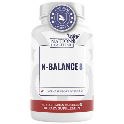 NATION HEALTH MD N-Balance 8 - Nerve Support Formula - Nerve Support Supplement with Alpha Lipoic Acid, Benfotiamine and ALA - Nerve Health Supplements for Men & Women, 120 Capsules NATION HEALTH MDBuy Supplements Australia