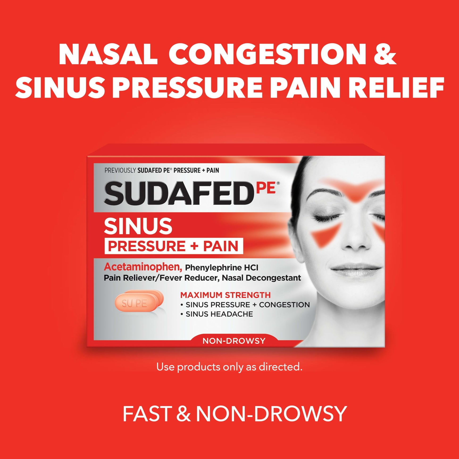 Sudafed PE Sinus Pressure + Pain Relief Tablets, Maximum Strength, Non-Drowsy, OTC Sinus Relief Medicine with Acetaminophen Pain Reliever & Phenylephrine HCl Nasal Decongestant, 24 ct Sudafed buy supplements Au