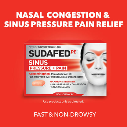 Sudafed PE Sinus Pressure + Pain Relief Tablets, Maximum Strength, Non-Drowsy, OTC Sinus Relief Medicine with Acetaminophen Pain Reliever & Phenylephrine HCl Nasal Decongestant, 24 ct Sudafed buy supplements Au