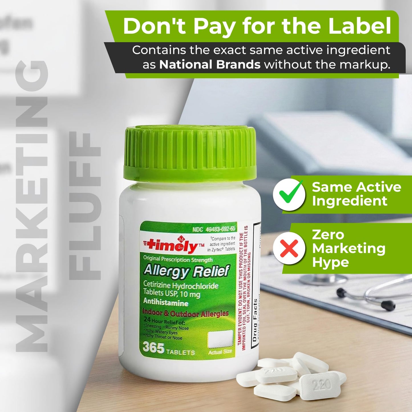 TIME-Cap Labs 365 Tablets Cetirizine HCl 10mg Allergy Relief - Antihistamine for Adults & Children Age 6+, Helps Relieve Sneezing, Runny Nose, Itchy Watery Eyes & Itchy Throat TIME-CAP LABS, INC. buy supplements Au