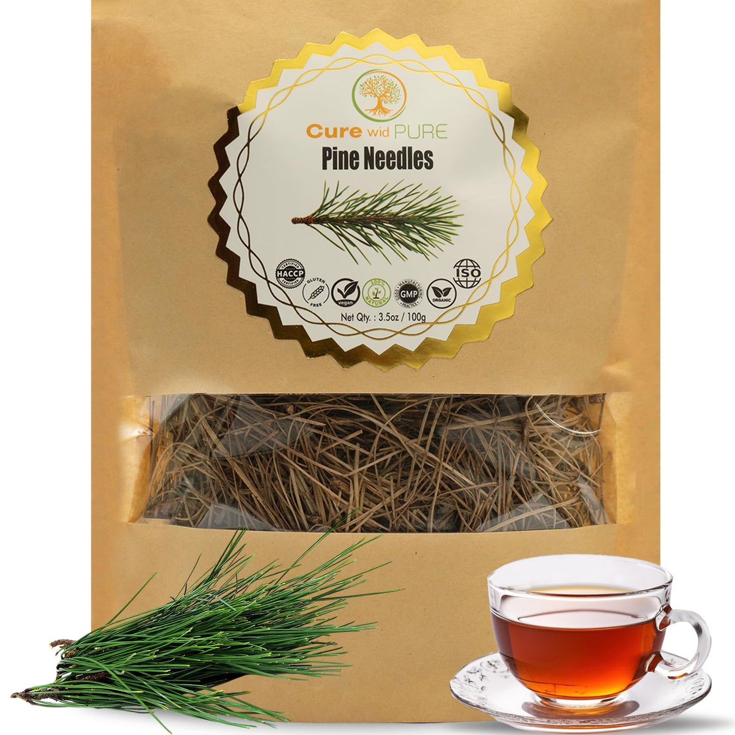 Cure Wid Pure Pine Needle Tea 3.5 Oz – 50 Cups Pine Tea – Wild Harvested from Pakistan in Eco-Friendly Resealable Pouch | Aromatic & Soothing Caffeine-Free Herbal Tea, Antioxidant & Immune Support Cure wid Pure buy supplements Au