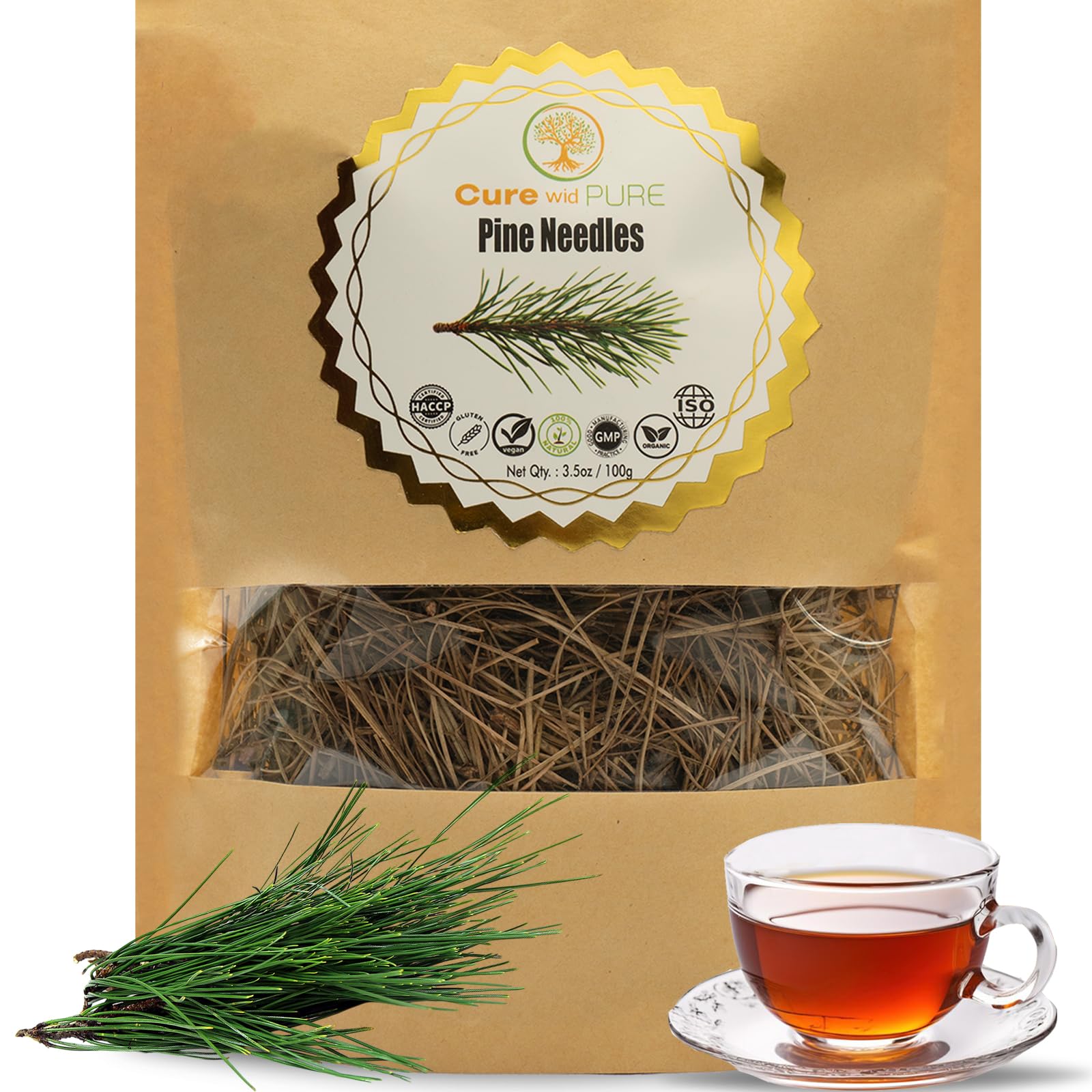 Cure Wid Pure Pine Needle Tea 3.5 Oz – 50 Cups Pine Tea – Wild Harvested from Pakistan in Eco-Friendly Resealable Pouch | Aromatic & Soothing Caffeine-Free Herbal Tea, Antioxidant & Immune Support Cure wid Pure buy supplements Au