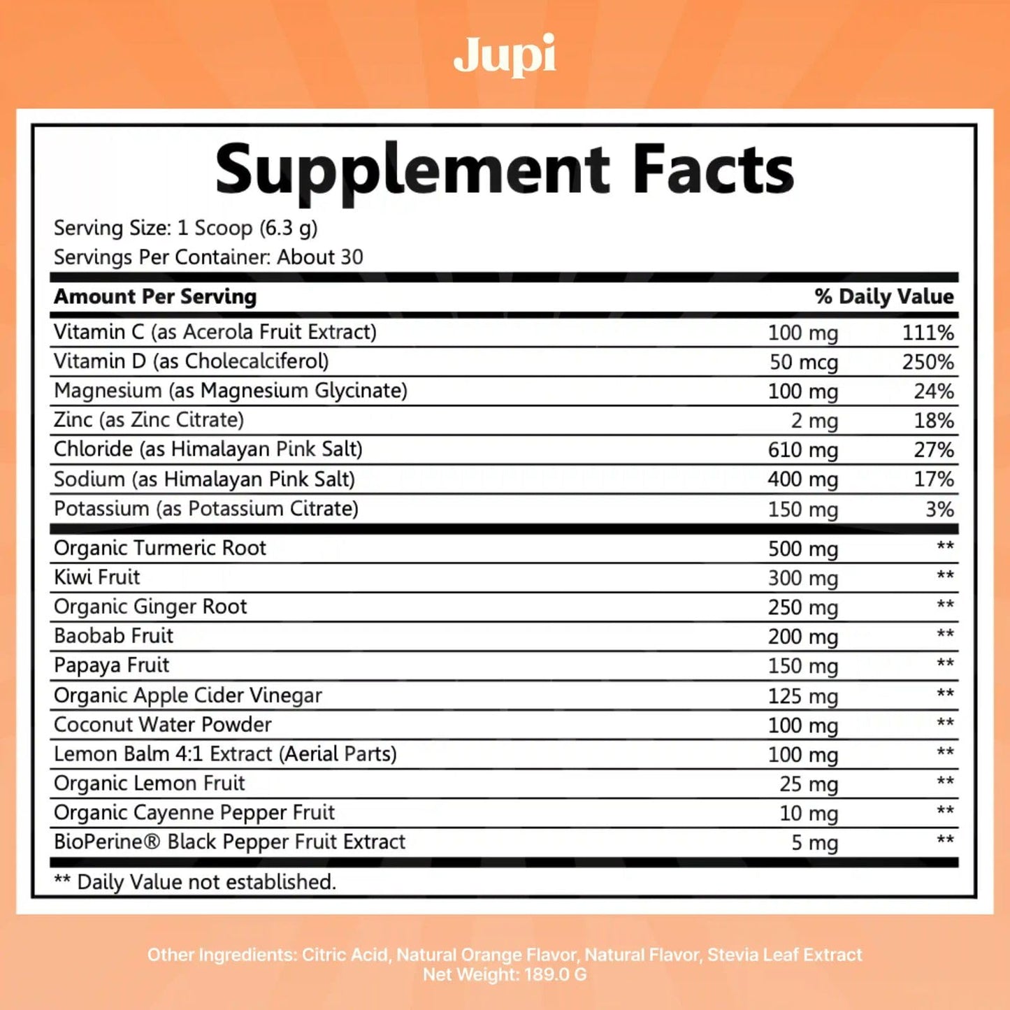 Jupi Hydration & Wellness Powder – Turmeric & Ginger shots, Vitamin C Supplement for Energy, Immune Support & Digestive Health – Vegan, Gluten-Free Drink Mix