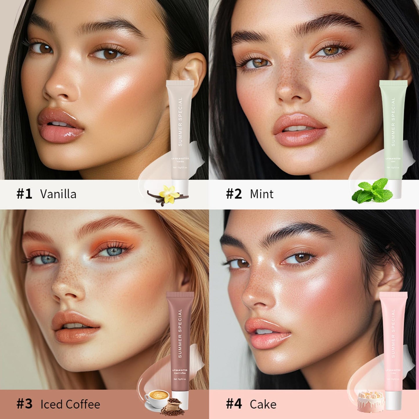 YumSova 4PCS Summer Lip Gloss Lipstick, Containing Natural Oils And Fruit Extracts, Can Soothe And Soften Dry Lips, Keep Moisture For A Long Time, And Is Not Sticky (4PCS) YumSovaBuy Supplements Australia