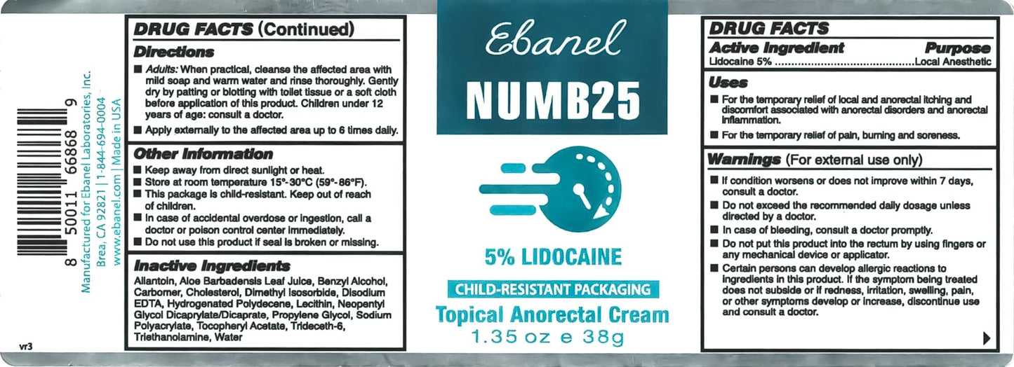Ebanel 5% Lidocaine Numbing Cream, Pain Relief Burn Itch Numb Cream, Maximum Strength Numb25 Topical Anesthetic with Allantoin, Vitamin E for Local and Anorectal Uses, Hemorrhoid Treatment, 1.35 Oz Aus HealthcareBuy Supplements Australia