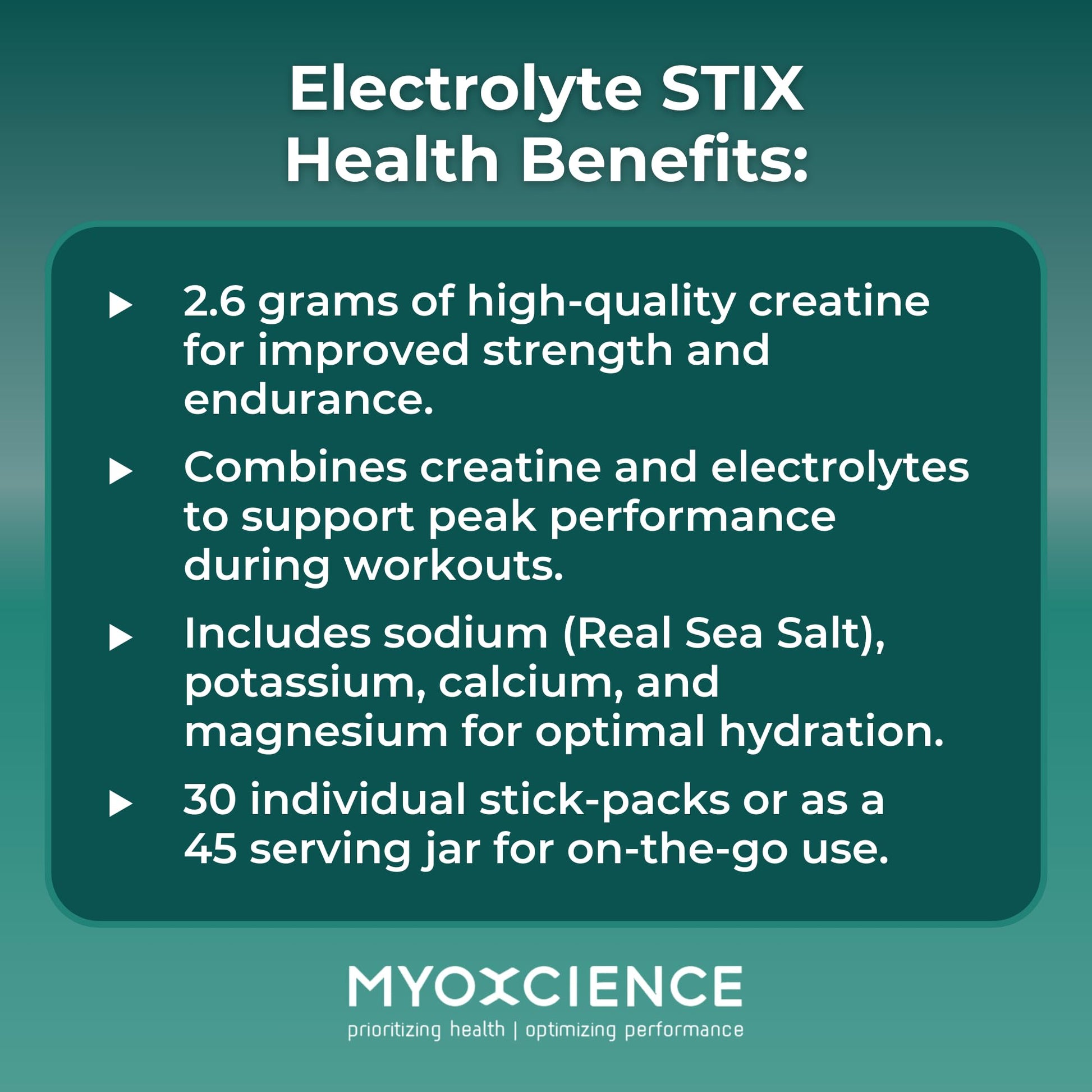 MYOXCIENCE Electrolyte STIX | Creatine Electrolyte Powder | Recovery from Exercise & Muscle Development w/Real Salt (Unflavored) (Jar 45 ct) MYOXCIENCE buy supplements Au