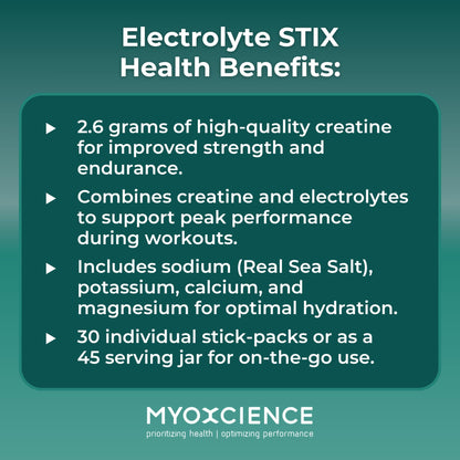 MYOXCIENCE Electrolyte STIX | Creatine Electrolyte Powder | Recovery from Exercise & Muscle Development w/Real Salt (Unflavored) (Jar 45 ct) MYOXCIENCE buy supplements Au