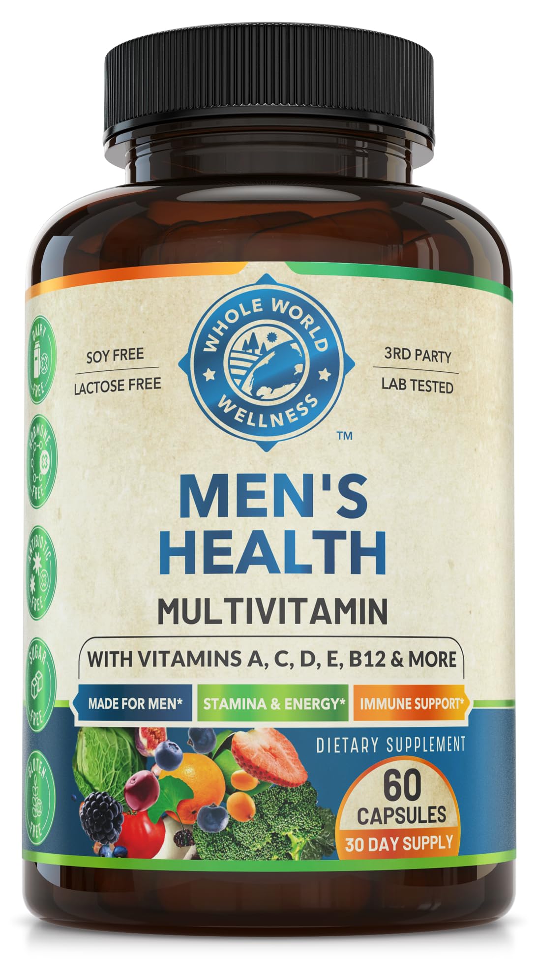 Whole World Wellness Mens Daily Multivitamin Multimineral Supplement for Energy, Focus, Stamina & Performance. Made for Men with 30+ Nutrients, Fruit & Energy Blend. Mens Vitamins, Made in The USA. WHOLE WORLD WELLNESSBuy Supplements Australia