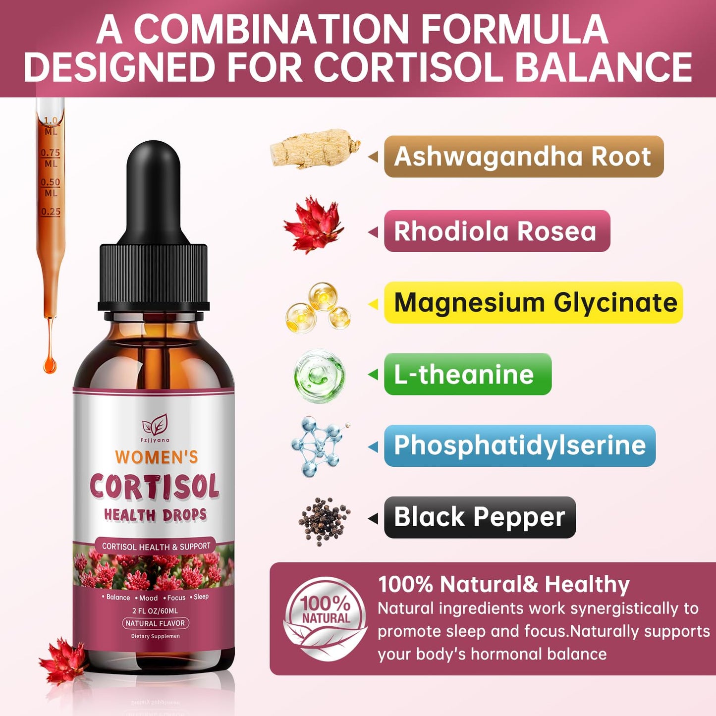Cortisol Manager Liquid Drops, Cortisol Supplements for Women, with magnesium ashwagandha, rhodiola rosea,l-theanine,Phosphatidylserine-Promote Relaxation and Support Mood- 30 Day Vegan Supply Fzjjyana buy supplements Au