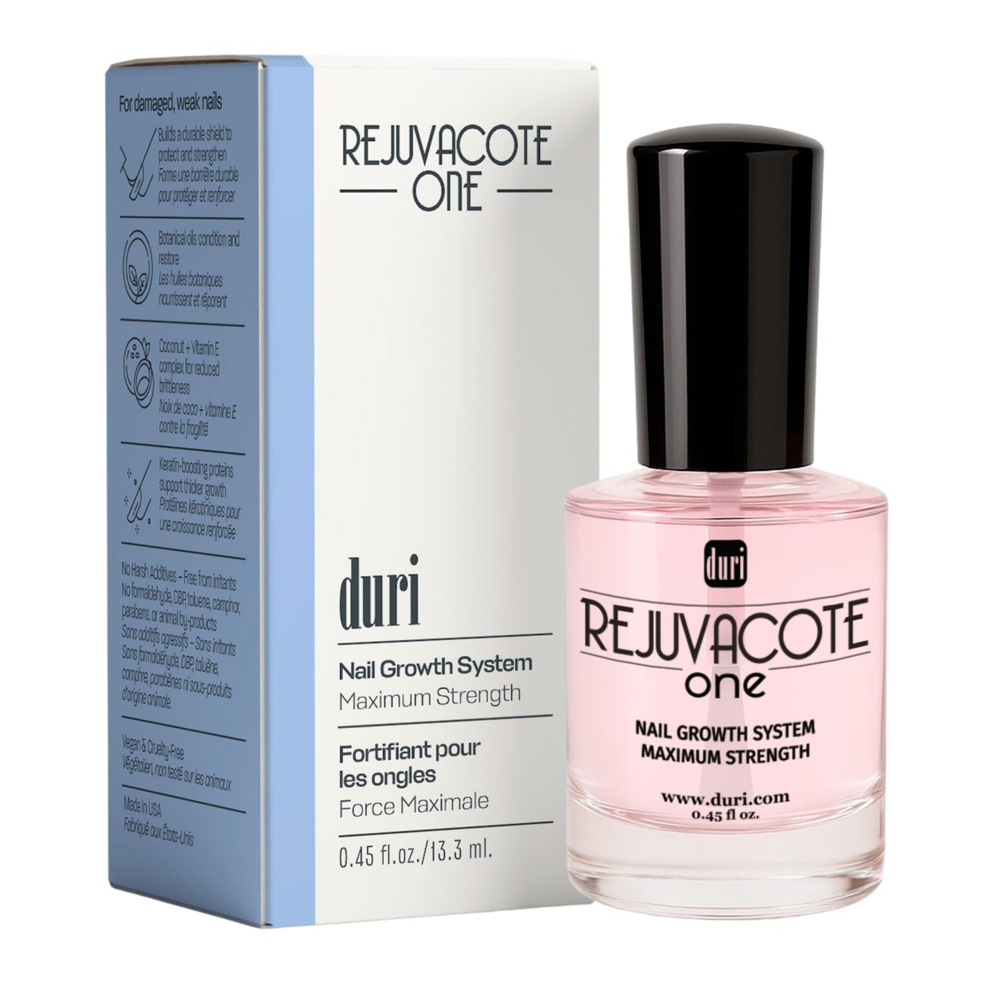 Duri Rejuvacote 1 Original Maximum Strength Nail Growth System Base and Top Coat - Nail Hardener Repair Chipping Strengthen Breaking