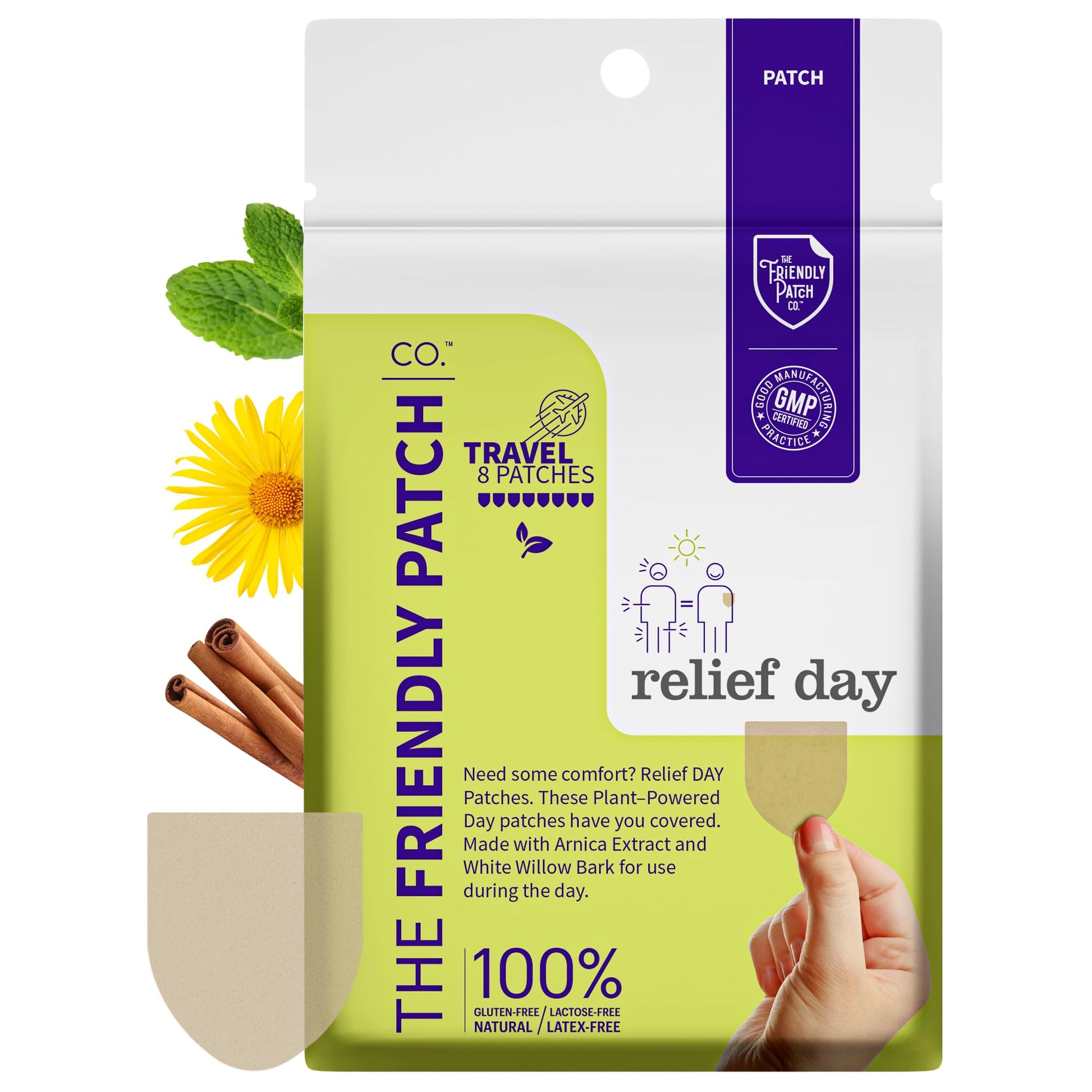 Relief Day Patch - Arnica, White Willow Bark, Saffron & Peppermint for Soreness and discomfort for Women and Men The Friendly Patch CO.Buy Supplements Australia