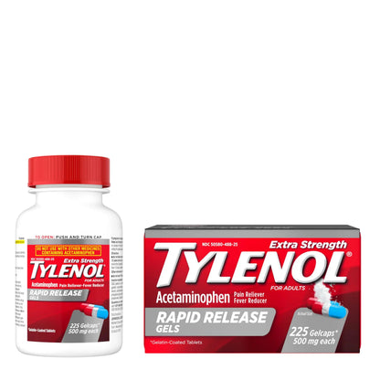 Tylenol Extra Strength Acetaminophen Rapid Release Gels, Fast, Strong Pain Relief, Fever Reducer Medicine, 500 mg Gelcaps with Laser‑Drilled Holes for Fast Release, Value Size, 225 Count TylenolBuy Supplements Australia