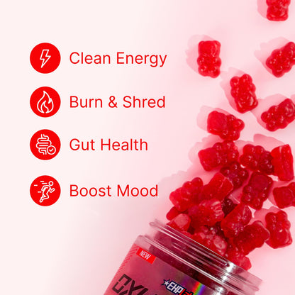 EHP Labs OxyShred Gummies - Pre Workout Gummies & Energy Chews with 100mg Caffeine, L-Carnitine for Thermo & Metabolic Support, All Natural Energy Boost