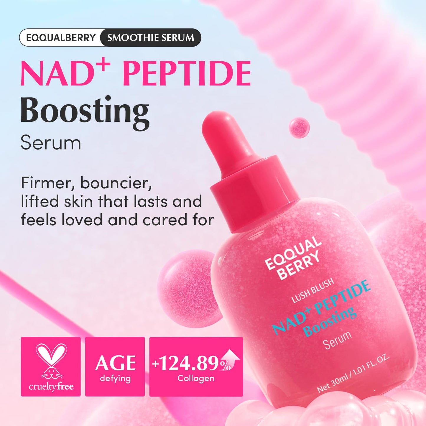 EQQUALBERRY NAD+ Peptide Boosting Serum – Niacinamide 2% + 14 Peptides + Vegan Collagen Anti-Aging Korean Skincare Face