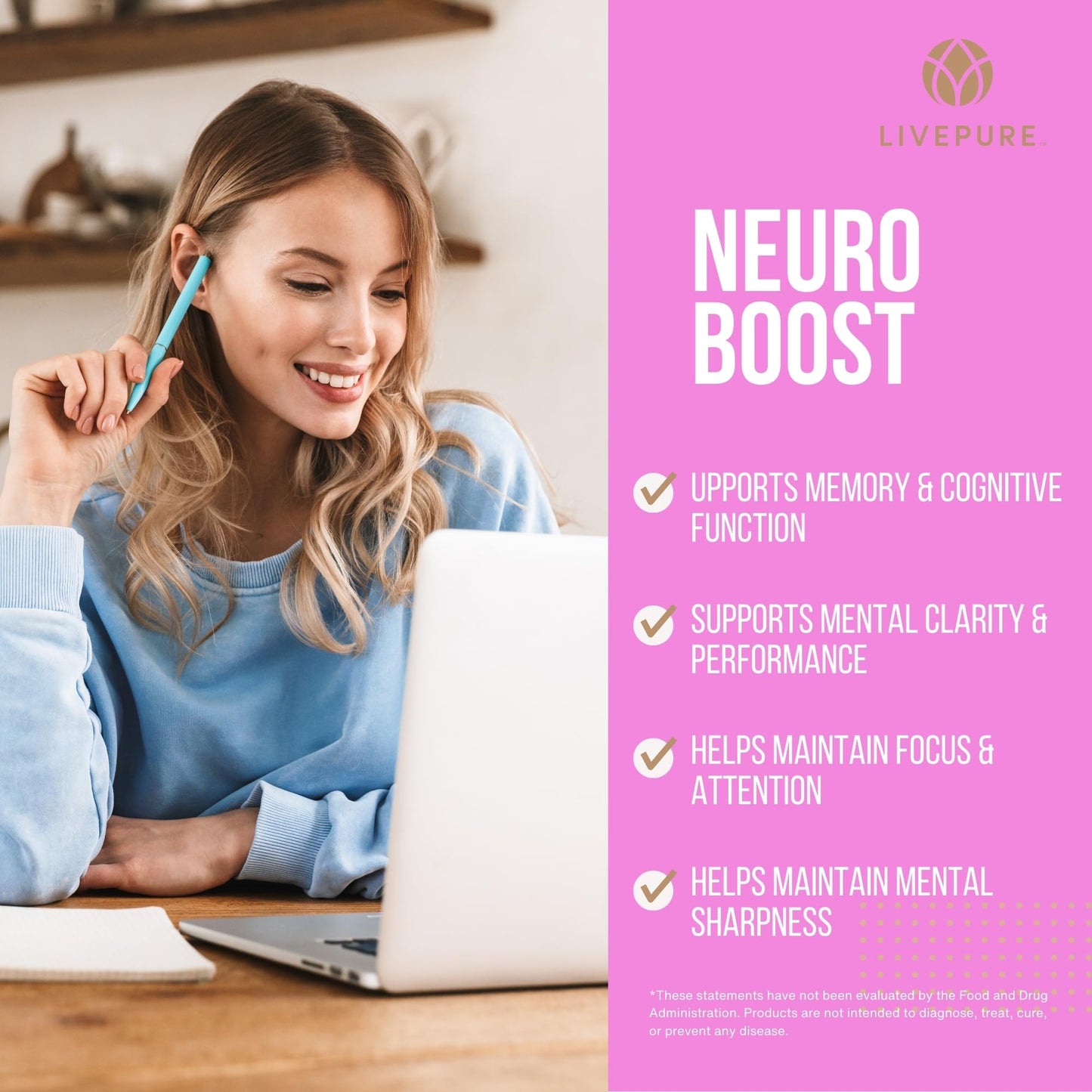 Pure Neuro Boost | 30 Capsules |  Supplement to Support Energy, Memory, and Focus | Supports Better Concentration & Healthy Brain Function