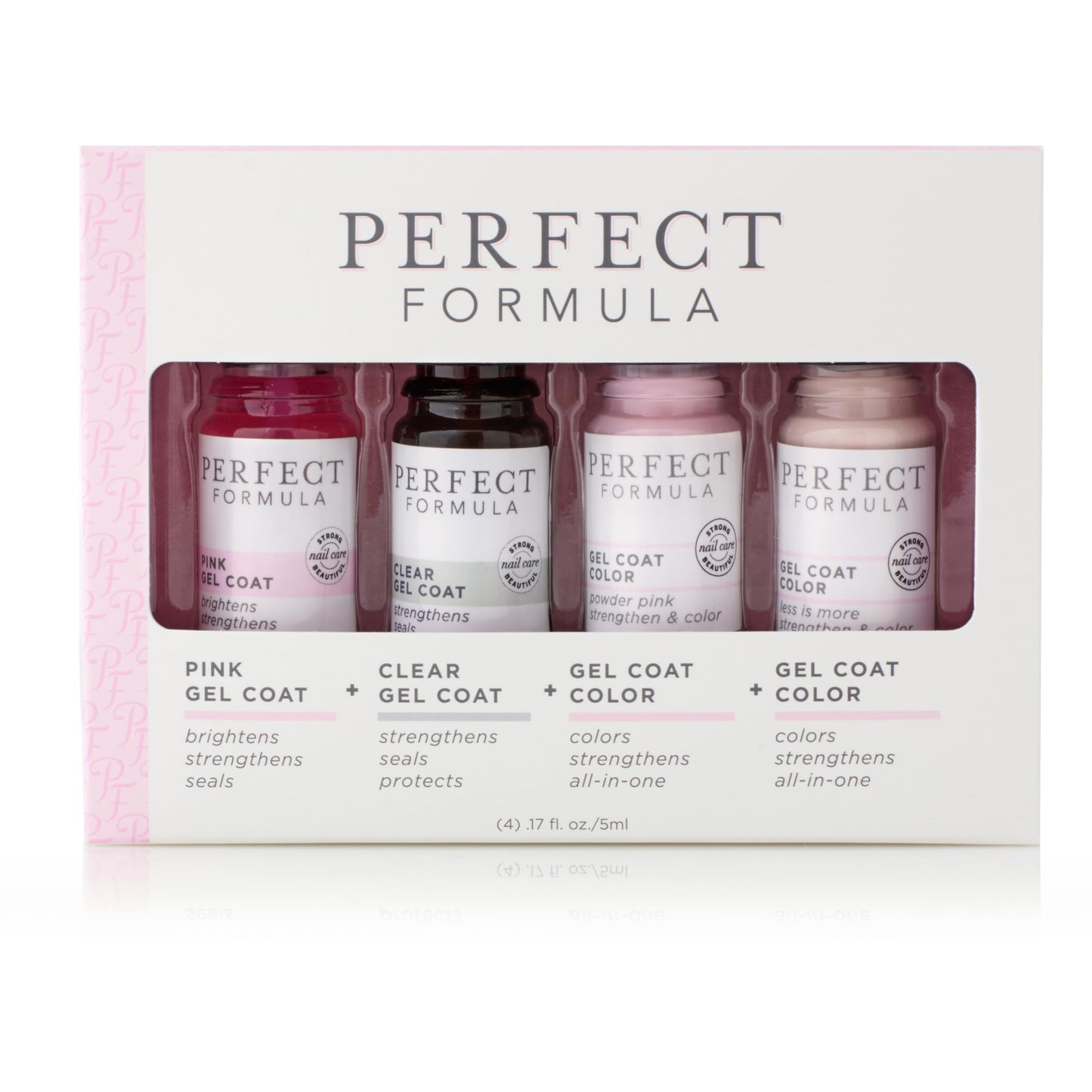 Perfect Formula Gel Coat Manicure Set - Nail Strengthener, Keratin Nail Treatment, Pink, Powder Pink, Taupe and Clear - Nail Strengthener for Damaged Nails