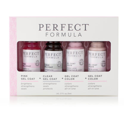 Perfect Formula Gel Coat Manicure Set - Nail Strengthener, Keratin Nail Treatment, Pink, Powder Pink, Taupe and Clear - Nail Strengthener for Damaged Nails