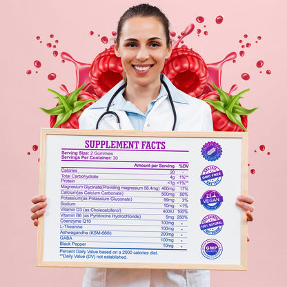 Magnesium Glycinate Gummies 400mg, High Absorption Magnesium Gummies with L-Theanine, Ashwagandha & GABA for Relaxation, Stress Relief & Sleep, Sugar Free, Vegan, 60 Raspberry SimlikeBuy Supplements Australia