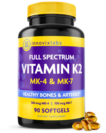 InnovixLabs Full Spectrum Vitamin K2-90 Softgels with 600 mcg of Trans Form MK7 and MK4 - Supports General Health and Bone Strength