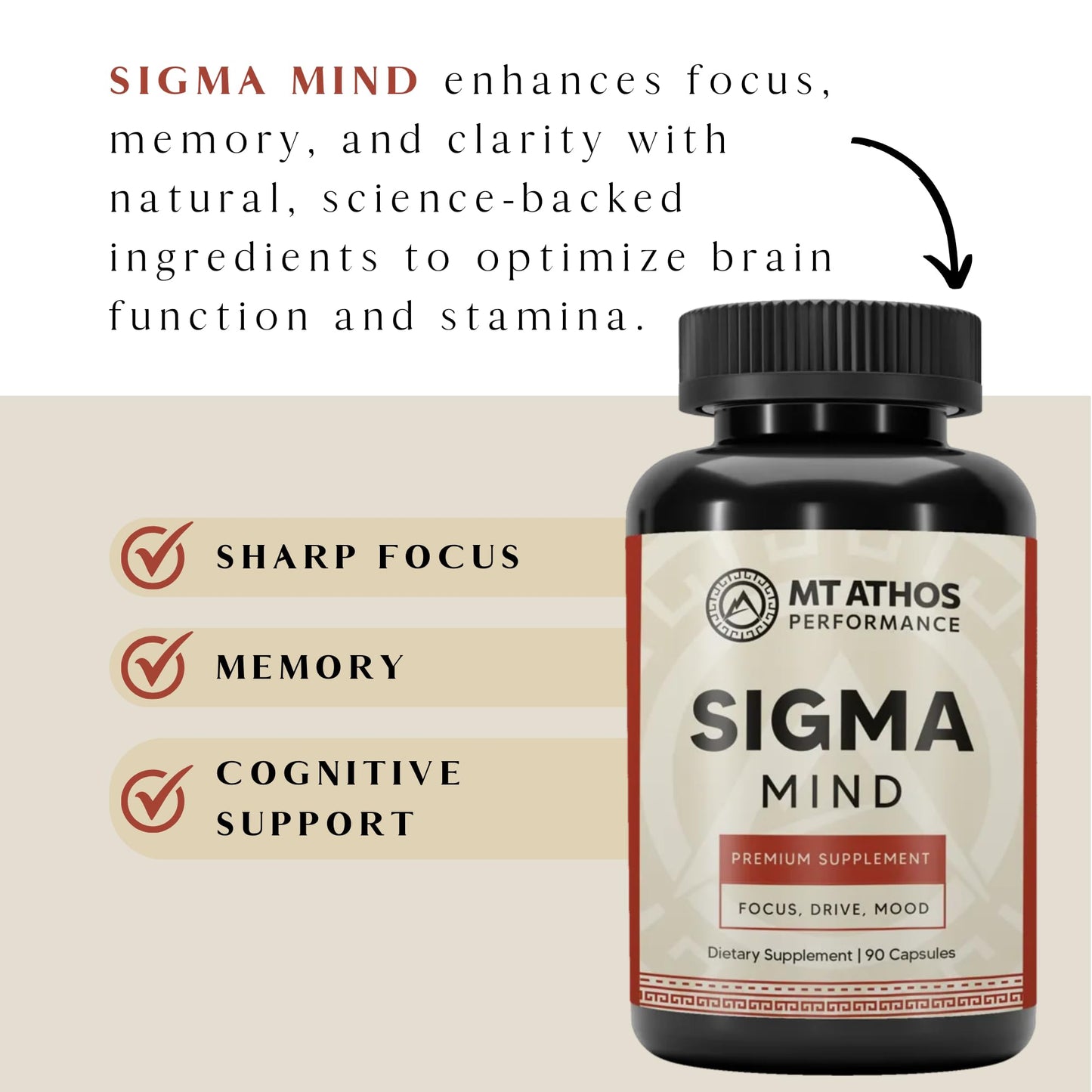 Mt. Athos Performance Sigma Mind | Potent Nootropic Formula to Support Cognitive Function, Improved Focus, Drive, and Mood | 30 Servings, 90 Capsules Mt. Athos Performance buy supplements Au