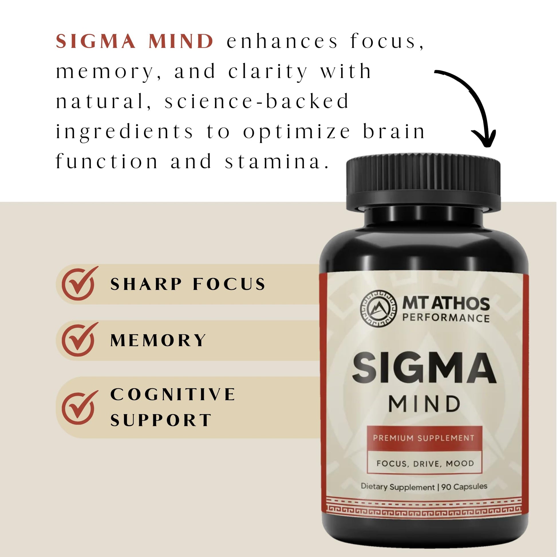 Mt. Athos Performance Sigma Mind | Potent Nootropic Formula to Support Cognitive Function, Improved Focus, Drive, and Mood | 30 Servings, 90 Capsules Mt. Athos Performance buy supplements Au