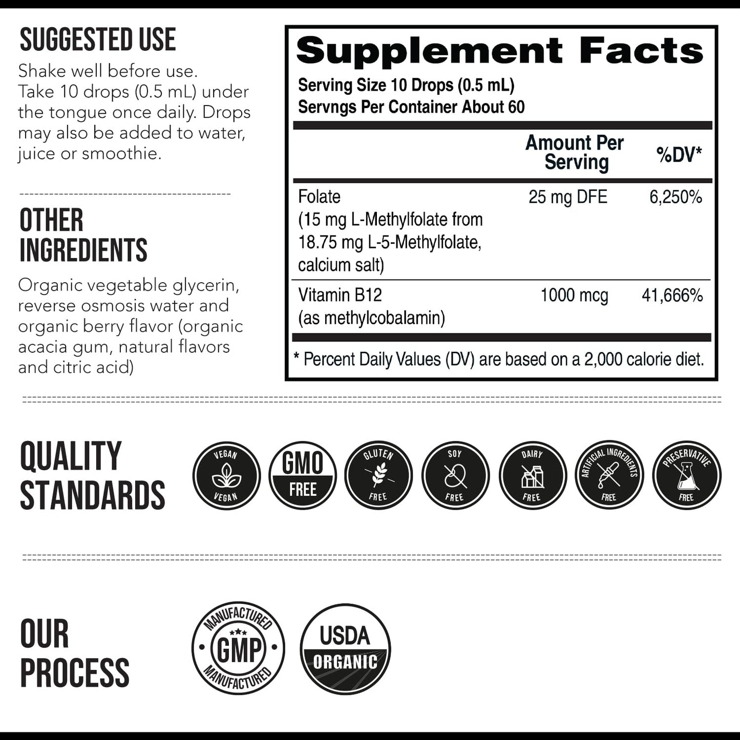 L Methyl Folate 15mg Plus Methyl B12 Cofactor – Organic Berry Flavor, High Potency Liquid Sublingual Active 5-MTHF Form - Supports Mood, Methylation