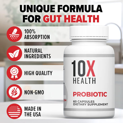 10X Health Probiotics for Men - 60 Capsules Immune Support Supplement & Probiotics for Digestive Health with Lactobacillus Rhamnosus,