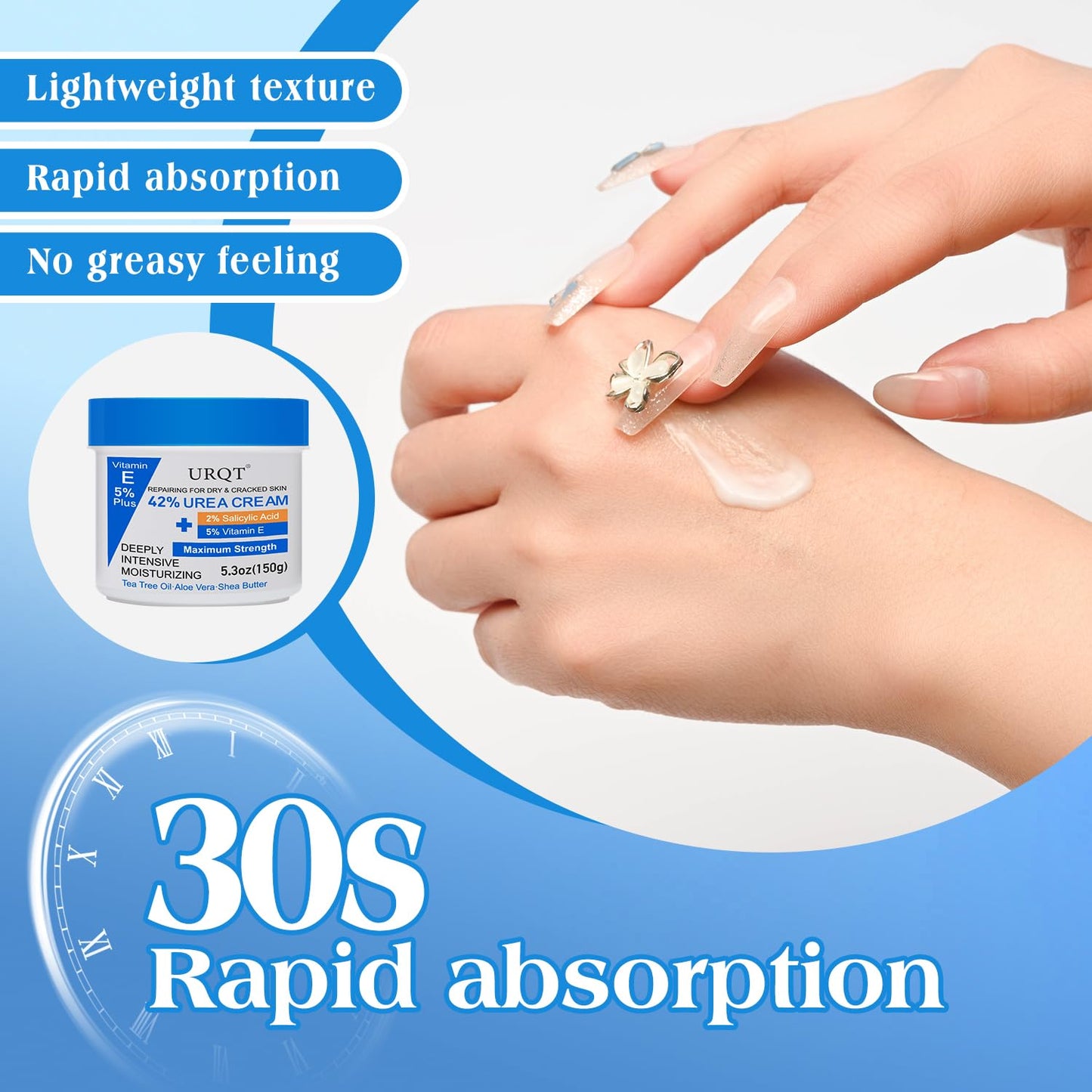 42% Urea Cream for Dry & Cracked Skin - Foot & Hand Cream with 2% Salicylic Acid, 5% Vitamin E, Tea Tree Oil, Aloe Vera, Shea Butter - Moisturizer & Skin Repair Cream for Feet Maximum Strength