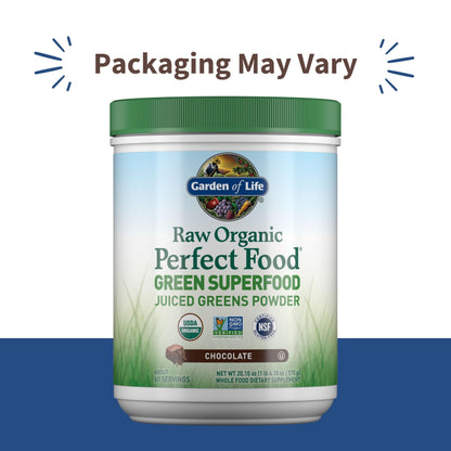 Garden of Life Raw Organic Perfect Food Green Superfood Juiced Greens Powder - Chocolate, 60 Servings, Non-GMO, Gluten Free, Vegan Whole Food Dietary Supplement Plus Probiotics, Enzymes Garden of LifeBuy Supplements Australia