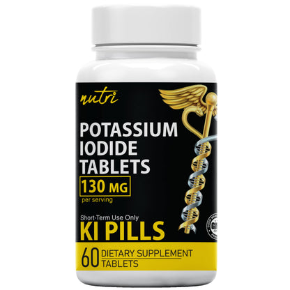 Potassium Iodide Tablets 130 mg - (60 Tablets) 10 Year Shelf-Life EXP 2034 to 2035 - Ki Pills - Yoduro de potasio - Nutri Supplements - 3rd Party Tested