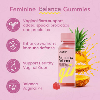 Montue Premium Diamond Feminine Balance Gummies-pH Balance with Prebiotics & Lactobacillus Probiotic Blend&Hawaiian Pineapple Immune Support,Vegan& Non-GMO（30 Gummies） Montue buy supplements Au
