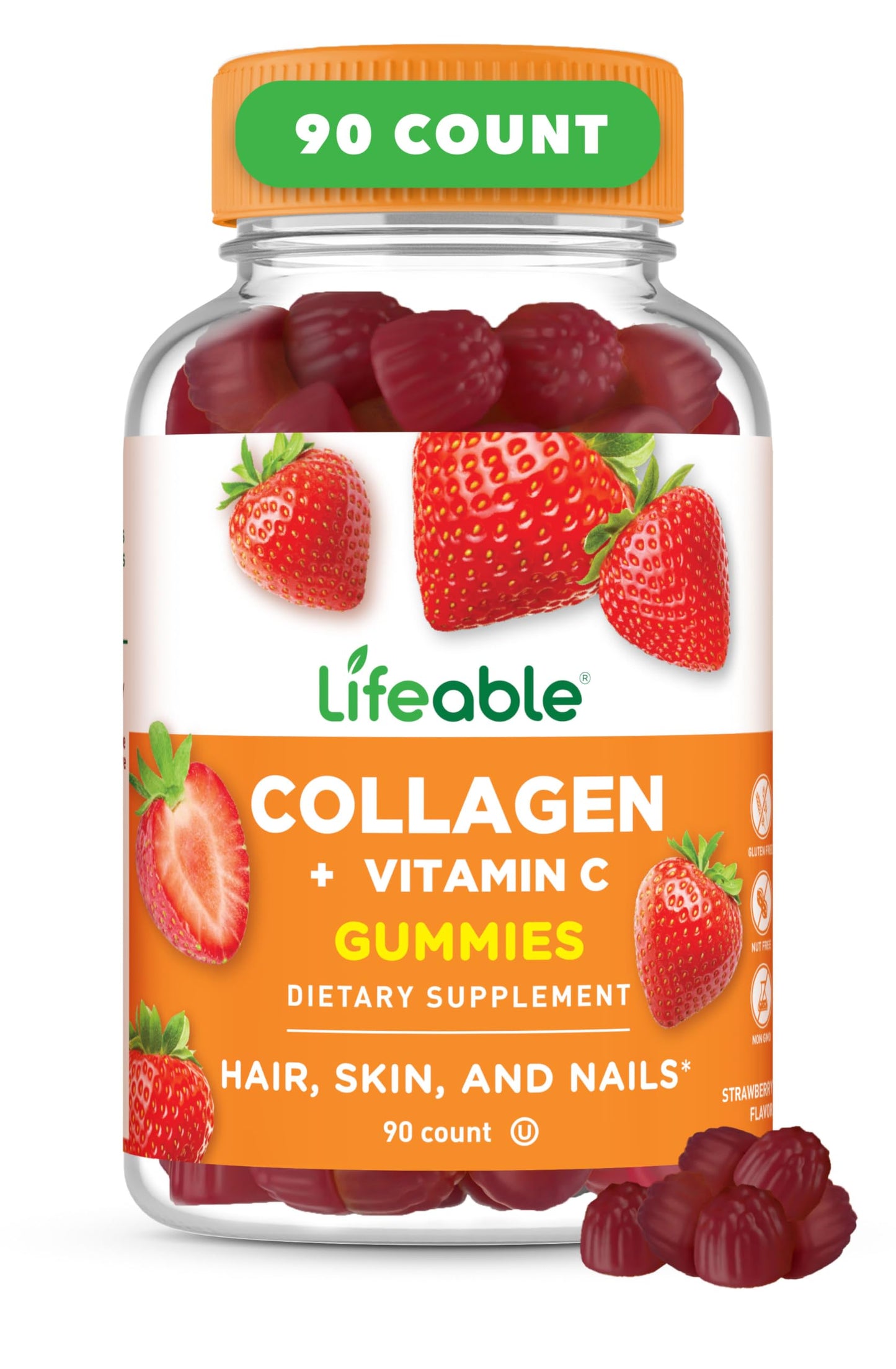Lifeable Collagen Peptides Gummies | 100mg with Vitamin C | Great Tasting Collagen Supplements | Vegetarian Hair Skin and Nails Gummies | Collagen Gummies for Adults, Men, Women | 90 Gummies Lifeable buy supplements Au