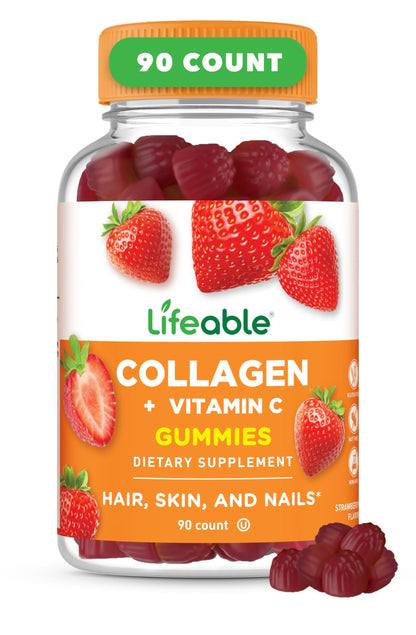 Lifeable Collagen Peptides Gummies | 100mg with Vitamin C | Great Tasting Collagen Supplements | Vegetarian Hair Skin and Nails Gummies | Collagen Gummies for Adults, Men, Women | 90 Gummies Lifeable buy supplements Au