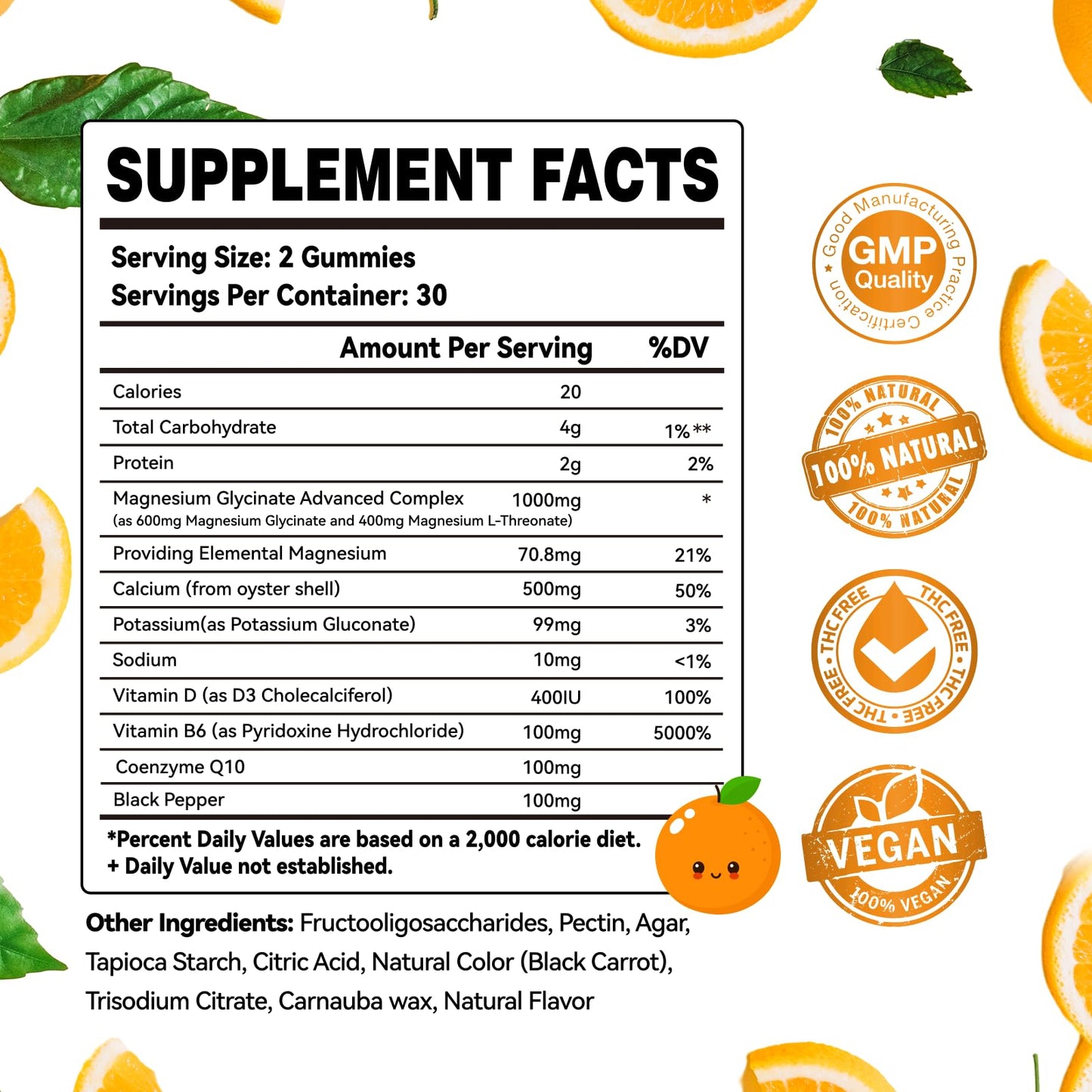 Magnesium Glycinate Gummies 1000mg - Sugar Free Magnesium Potassium Supplement with Vitamin D, B6, CoQ10 for Calm Mood & Sleep Support - 60 Orange Gummies ElevateLifeBuy Supplements Australia