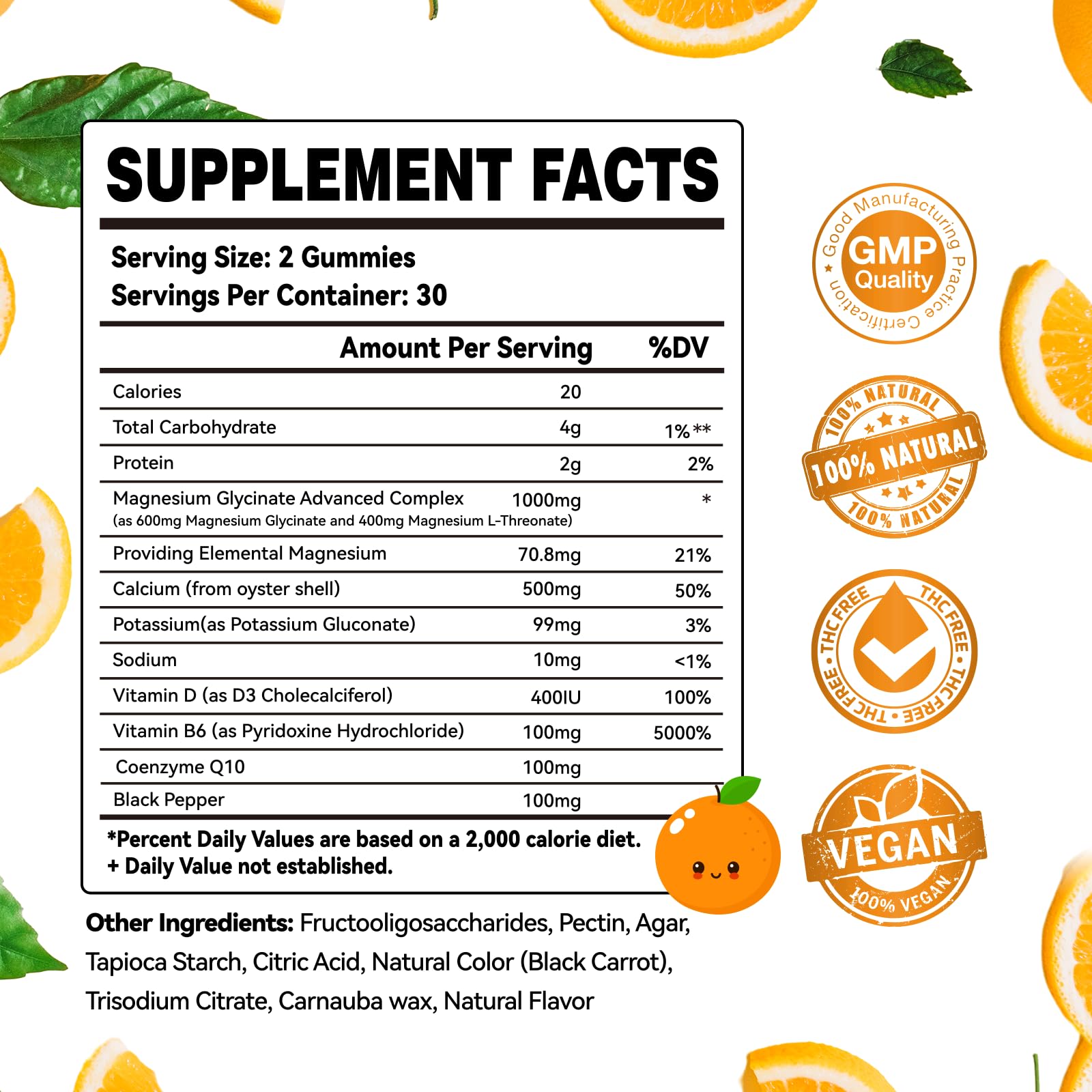 Magnesium Glycinate Gummies 1000mg - Sugar Free Magnesium Potassium Supplement with Vitamin D, B6, CoQ10 for Calm Mood & Sleep Support - 60 Orange Gummies ElevateLifeBuy Supplements Australia