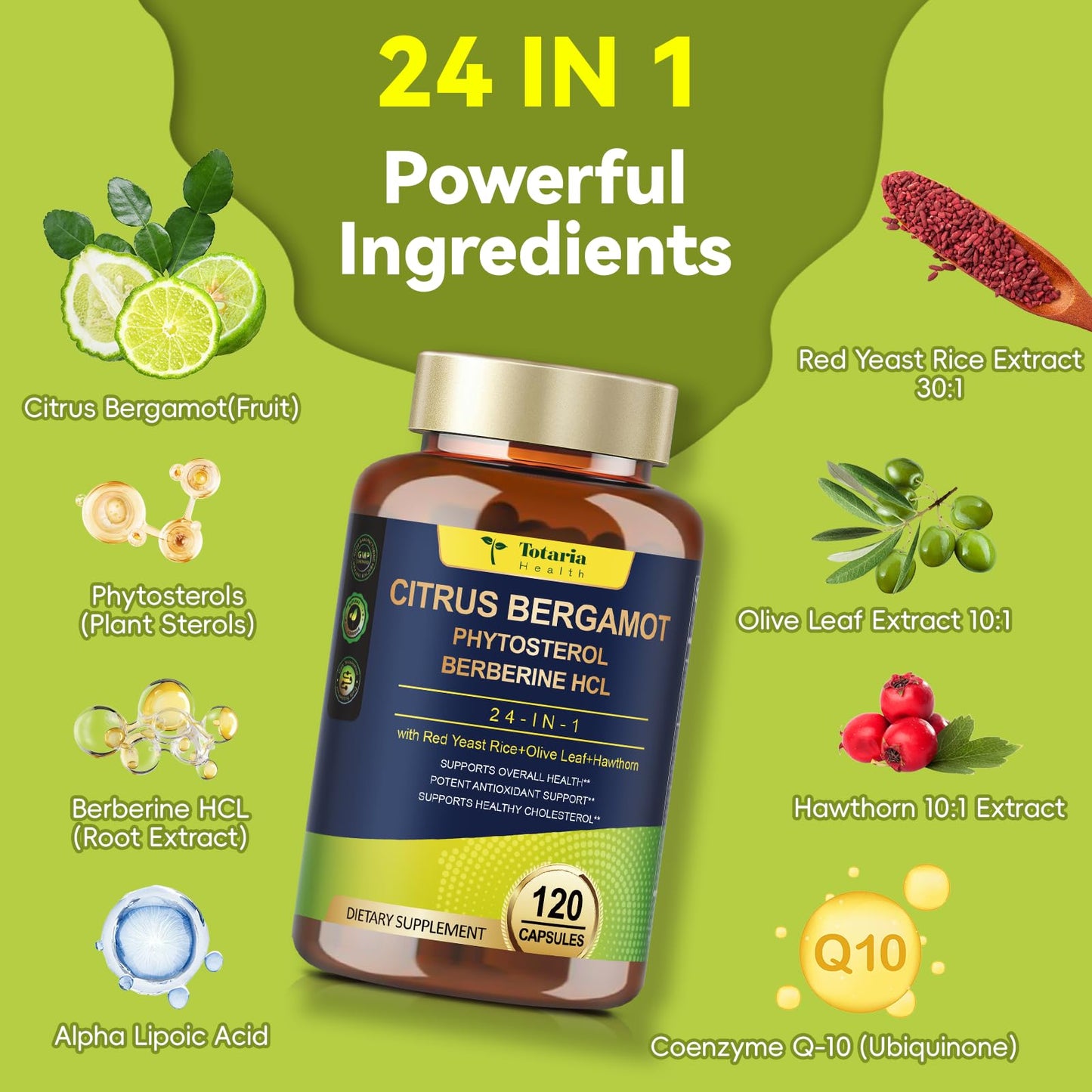 Citrus Bergamot Supplement for High Cholesterol - Italian Citrus Bergamot & Plant Sterols Stanols Natural Way to Balance Cholesterol Level, Cholesterol Lowering Supplements, Vegan, Non-GMO, 120 Counts TotariaBuy Supplements Australia