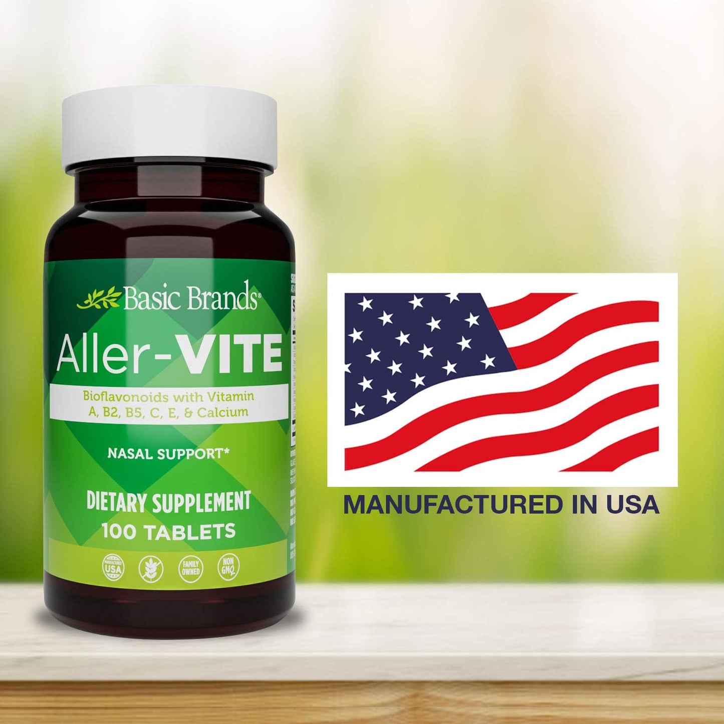 Basic Brands Aller Vite Nasal Support Tablets for Seasonal Allergy Relief, High Bioflavonoid Complex with Vitamins and Calcium, Gluten Free Daily Supplement, 100 Tablets Basic Brands buy supplements Au