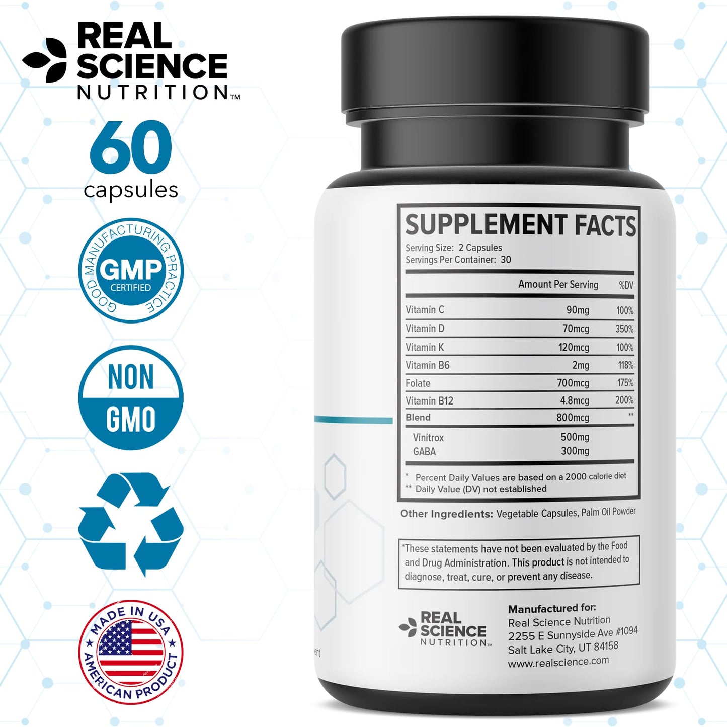 Real Science Nutrition BreatheEasy Lung Support Supplement for Lung Health & Respiratory Wellness – Lung Cleanse Formula with Vinitrox, GABA for Circulation Support - Made in USA - 60 Capsules Real Science Nutrition buy supplements Au