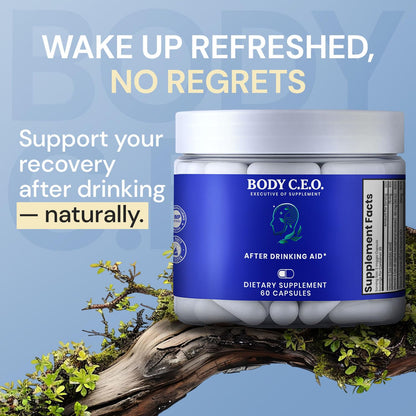 Body C.E.O. After Drinking Aid - Electrolyte Balance & Recovery - DHM (Dihydromyricetin), L-Cysteine, Prickly Pear, Milk Thistle, Zinger, Vitamin-B for Recovery - Filler-Free Formula - 60 Capsules BODY C.E.O. EXECUTIVE OF SUPPLEMENTS buy supplements Au