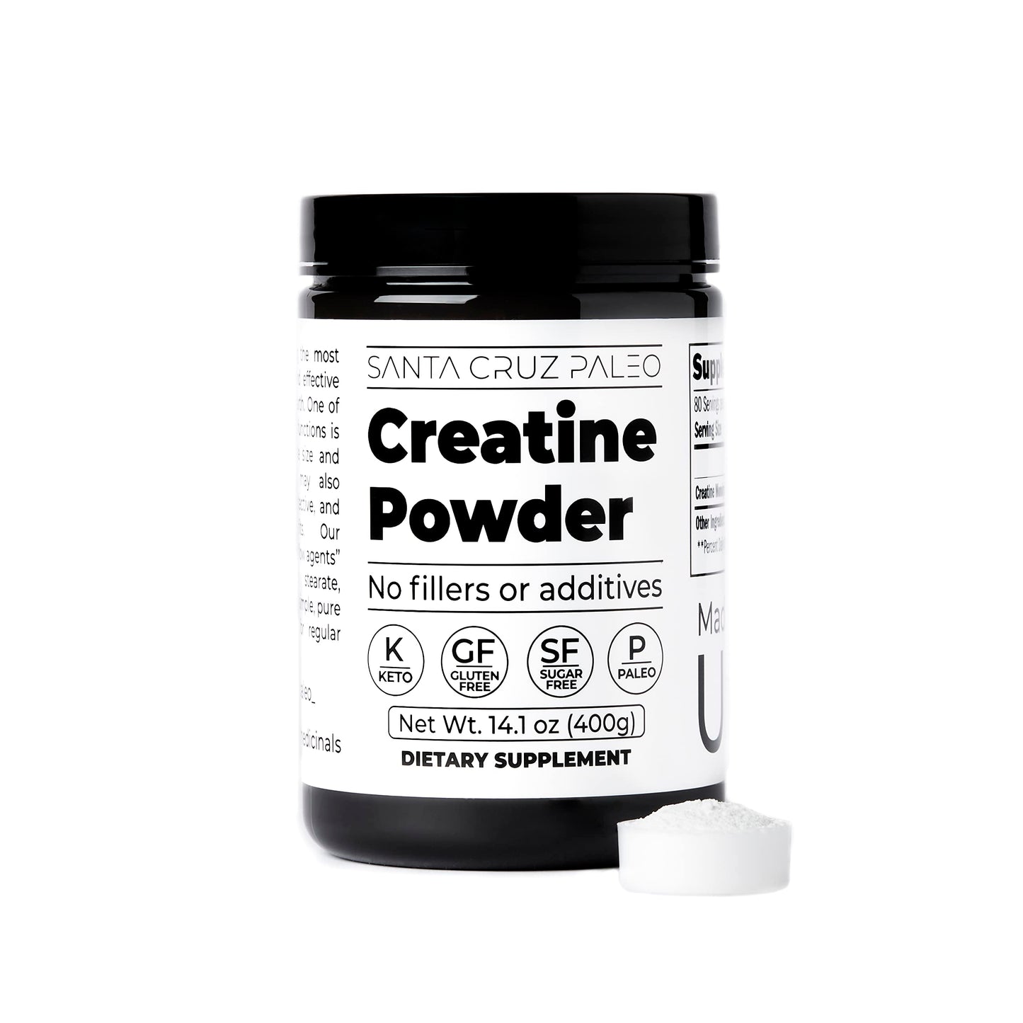 Santa Cruz Paleo, Creatine Monohydrate Powder Micronized, Unflavored Pre Workout and Muscle Support Supplement, Gluten Free Keto, Mix with Water or Shakes