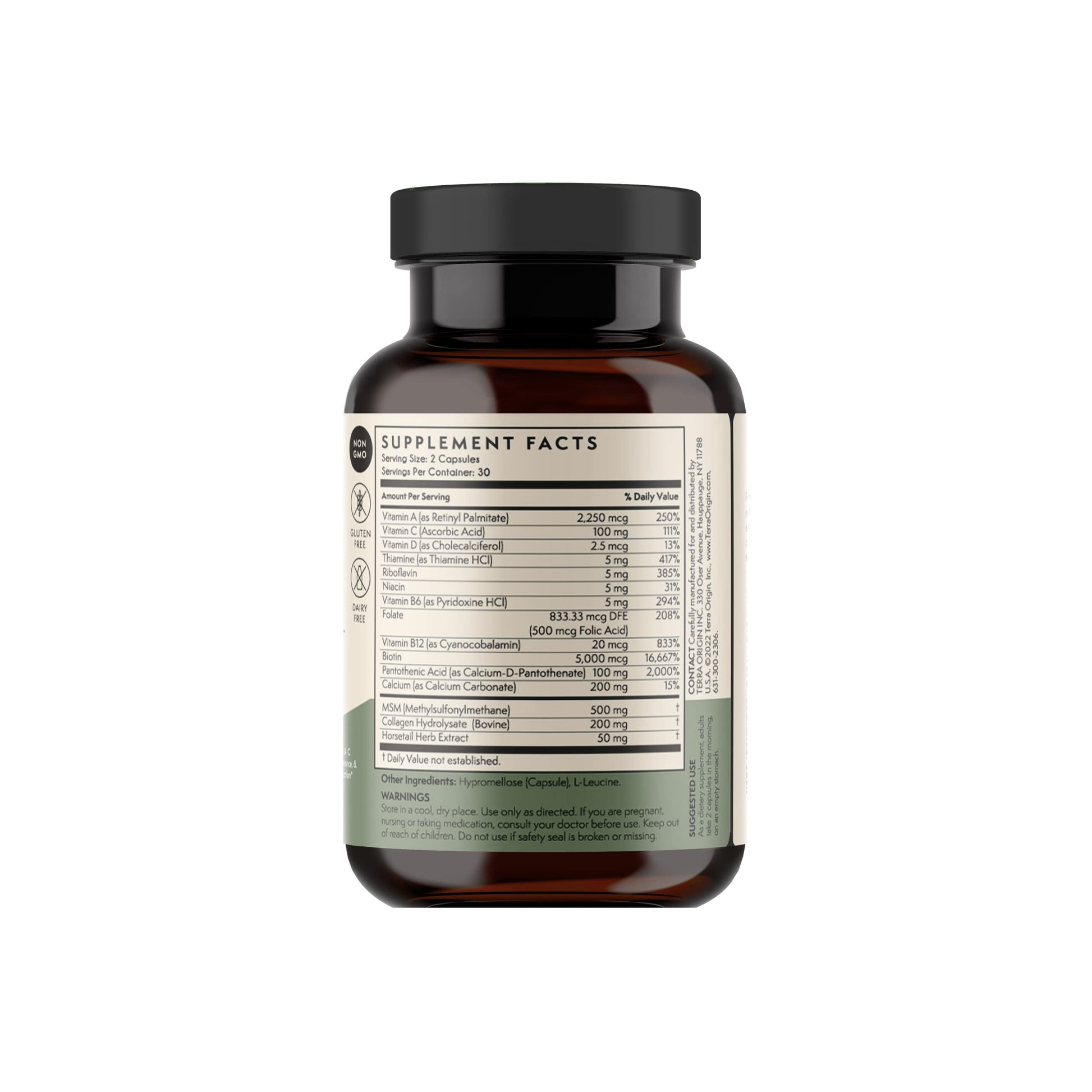 TERRA ORIGIN Healthy Hair, Skin and Nails Supplement | Collagen, Biotin, Horsetail & B-Complex | Supports Hair Strength, Skin Elasticity & Nail Growth | Vitamins for Women and Men | 60 Capsules TERRA ORIGINBuy Supplements Australia