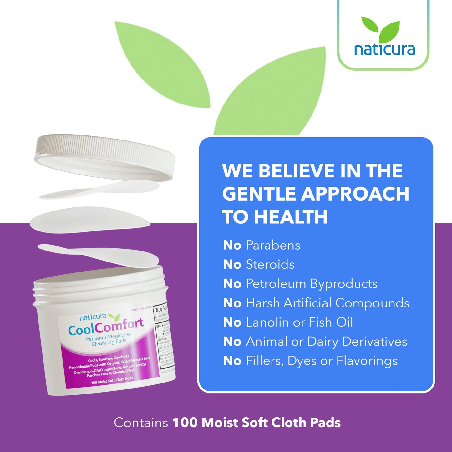 CoolComfort Personal Cleansing Pads with Organic Witch Hazel and Aloe Vera - All Natural and Fast Acting Wipes for Hemorrhoid Burning, Itching, Pain and Swelling - 100 Pads - No Parabens - Made in USA NaticuraBuy Supplements Australia
