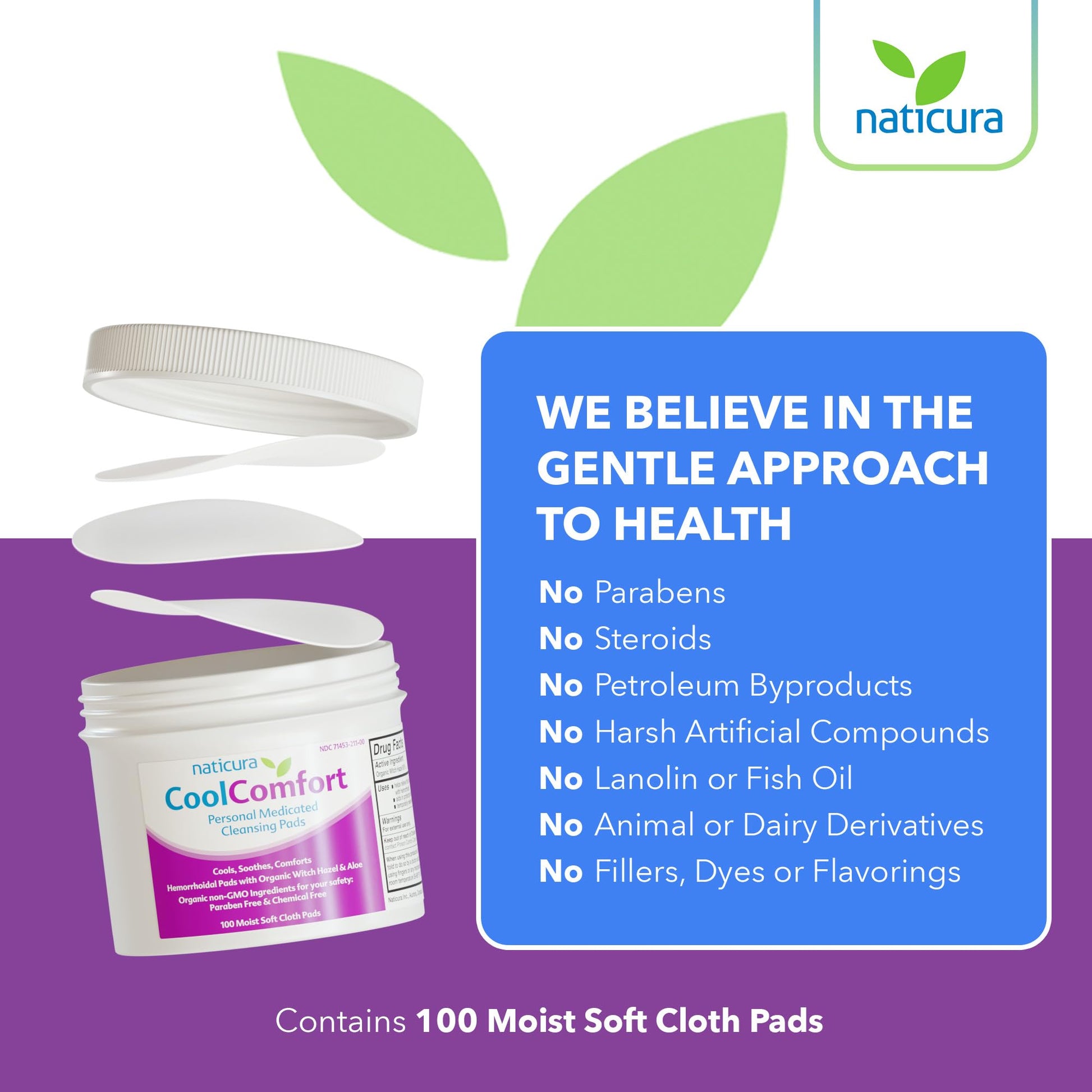 CoolComfort Personal Cleansing Pads with Organic Witch Hazel and Aloe Vera - All Natural and Fast Acting Wipes for Hemorrhoid Burning, Itching, Pain and Swelling - 100 Pads - No Parabens - Made in USA NaticuraBuy Supplements Australia