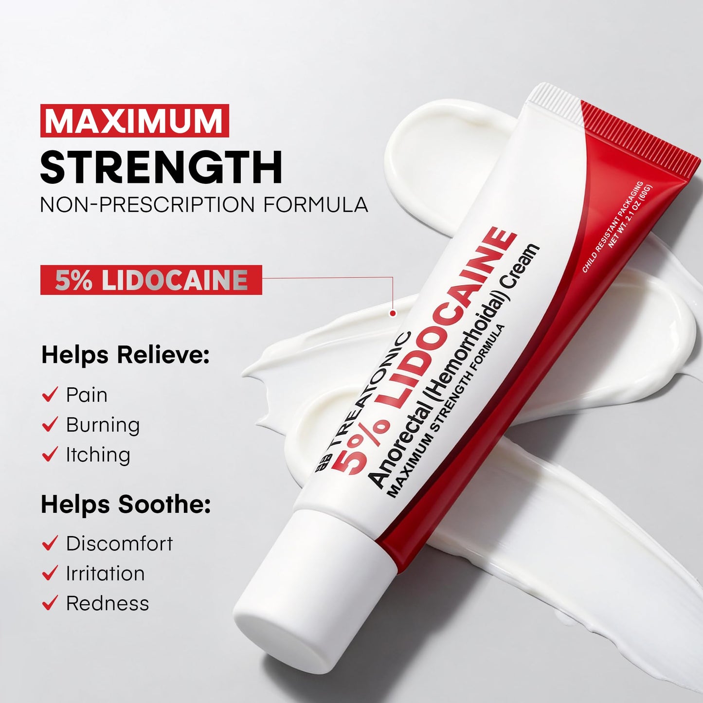 Treatonic 5% Lidocaine Numbing Cream: Lidocaine Cream for Pain Relief, Itching, Burning, Soreness, Hemorrhoid - Maximum Strength Topical Numb Cream - Fast Acting & Long Lasting Numbing Cream- 2.1 oz TreatonicBuy Supplements Australia
