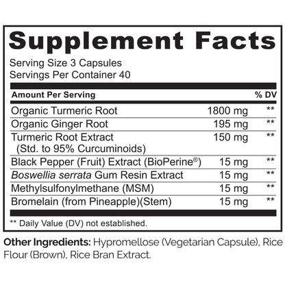 NATURELO Turmeric Curcumin - BioPerine for Better Absorption - Black Pepper, Ginger Root, Curcuminoids - Plant-Based Joint Discomfort Support
